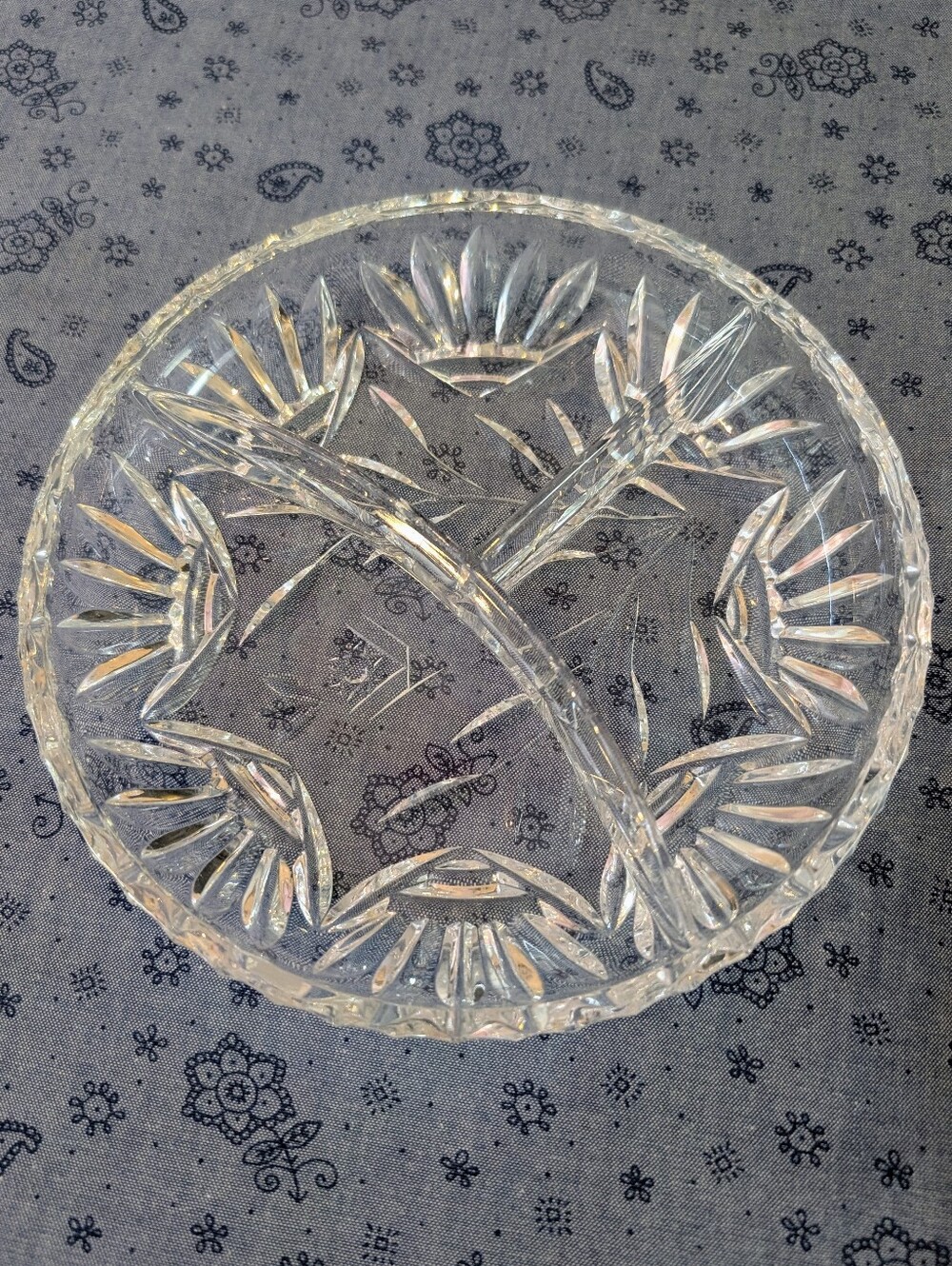 Vintage Cut Glass Divided Relish or Olive Tray